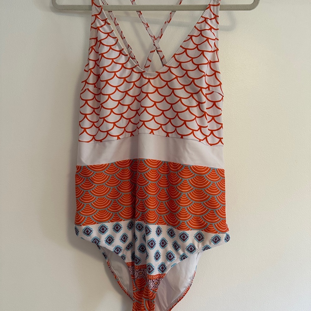 Vibrant Orange and White Swimsuit